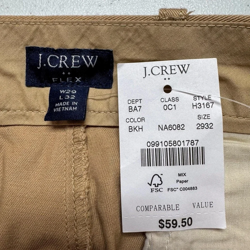 J Crew Pants Mens‎ 29 Khaki Flex Slim Chino Casual Flat Front Dress Cotton 31x32